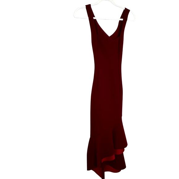 Elliatt Artemis Burgundy Asymmetrical Ruffle Hem Sheath Dress Women Size XS - Picture 2 of 10